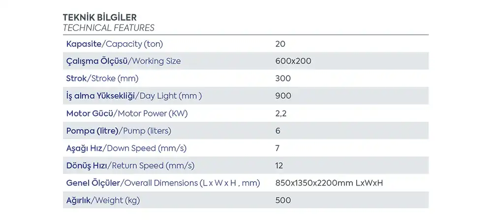 hd20e elektrikli hidrolik pres teknik